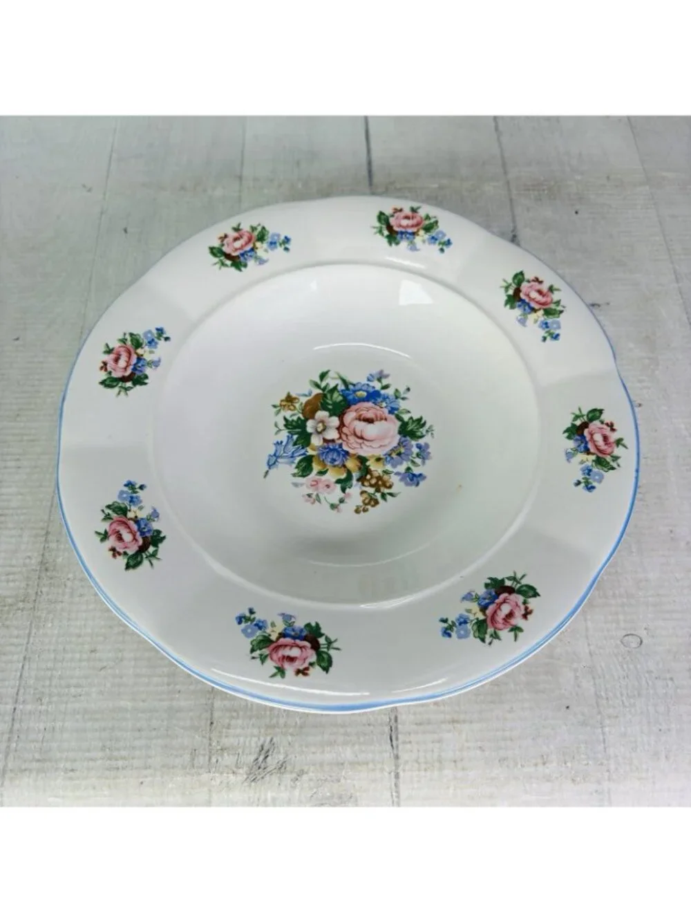 Tabletops Unlimited TAU71 Floral Blue Ceramic Rim Pasta Soup Cereal Bowl Set 4